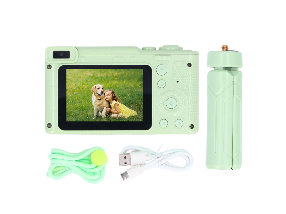 Câmera digital vintage HD 4K 1080p 8x zoom, tela 2.4 polegadas, dual front e rear, verde AQUAFORGE