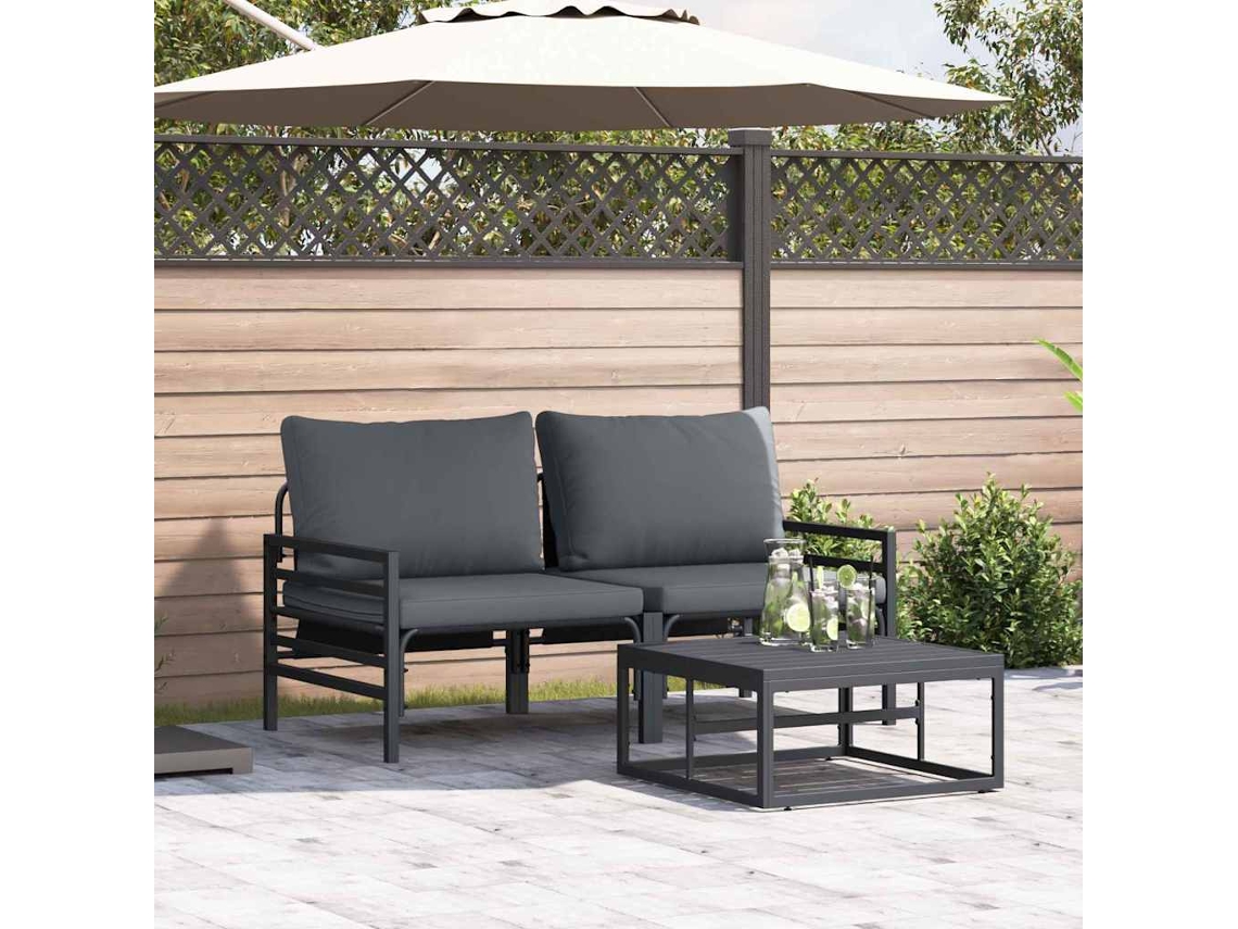 Vidaxl Conjunto De Sofá De Jardim 3 Unid. Preto Aço