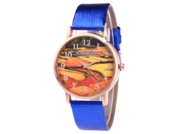 Relógio unissex casual com pulseira de couro e movimento de quartzo (azul)