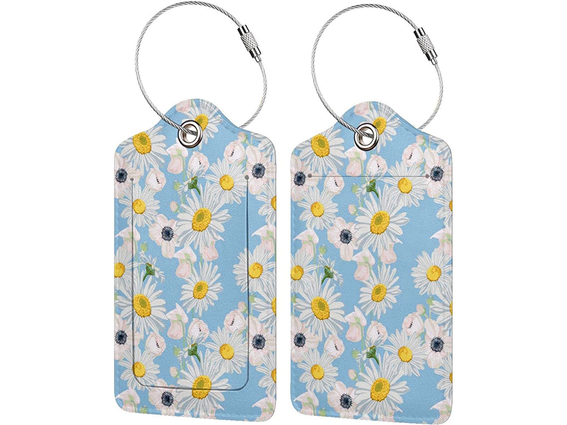 Etiquetas de bagagem de 11,6x7,3cm, pacote com 2, estampas de margaridas