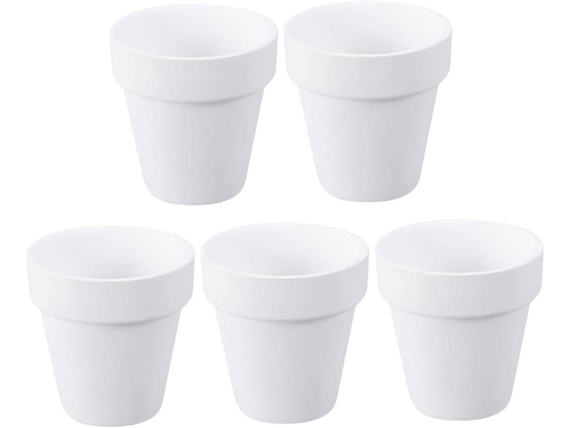 Lote De 5 Potes De Flores Em Cerâmica Branca 10 X 10 Cm Em Argila Com Parfaits De Drenagem Para La M