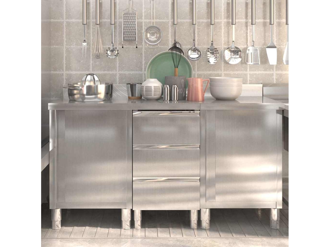 Vidaxl Armários De Cozinha Comerciais 3 Peças De Aço Inoxidável