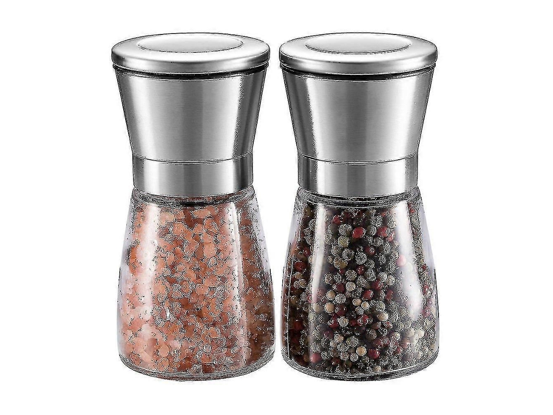 Conjunto De Moedor De Sal E Pimenta Em Aço Inoxidável Premium Com Recipiente De Vidro E Grossura Ajustável A Aquaforge