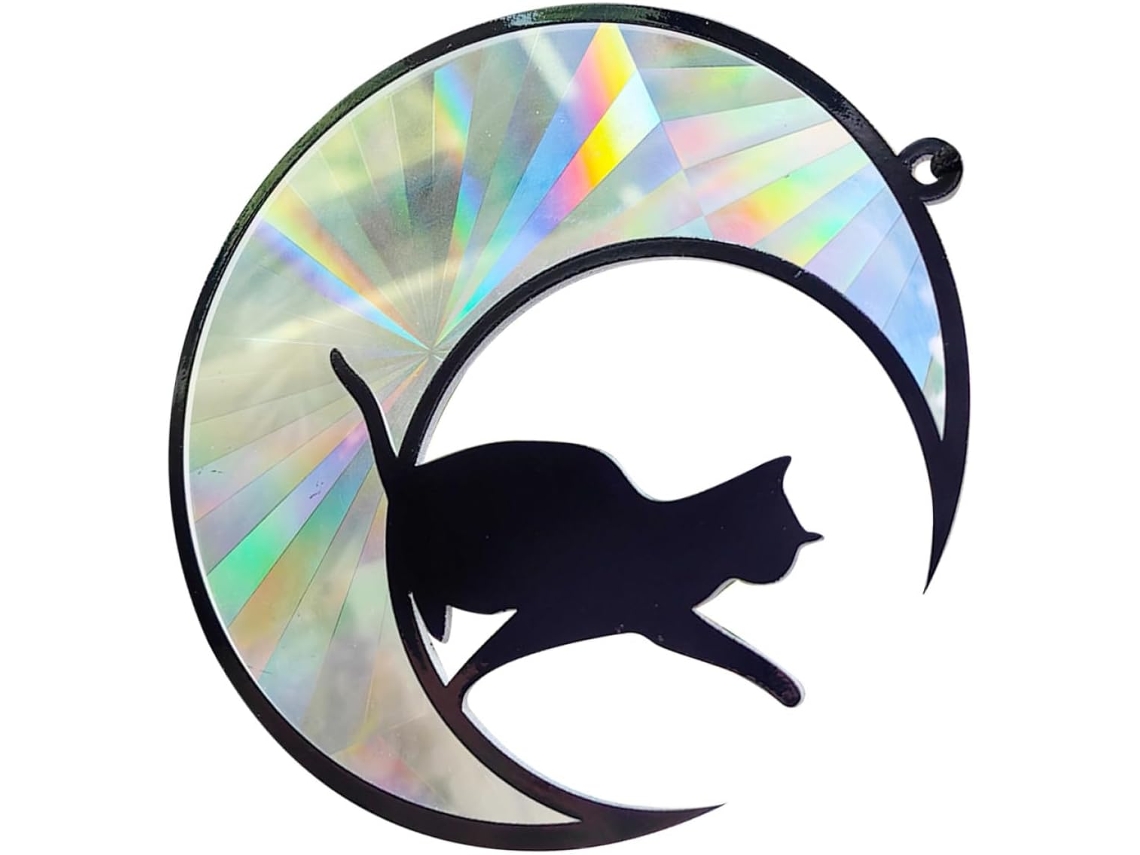 Ounona Decoração de Janela em Acrílico para Pendurar em Formato de Gato Lunar Ornamento Decorativo para Casa Linda CHABERLU
