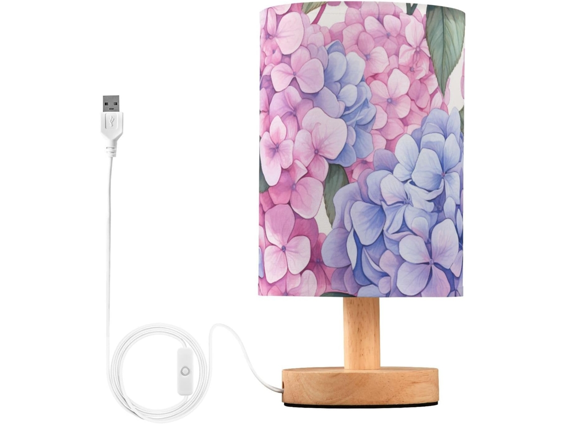 Luminária De Mesa Mnsruu Para Quarto E Sala Estar, Com Flores De Hortênsia Roxas E Rosas, Luminária De Cabeceira Com