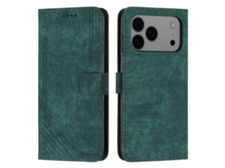 Capa De Couro Para Iphone 17 Pro Com Padrão Listrado E Cordão.