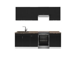 Cozinha Fame-line, 240cm, Pt Carvalho, Preto Listrado/branco, Branco, Vicco