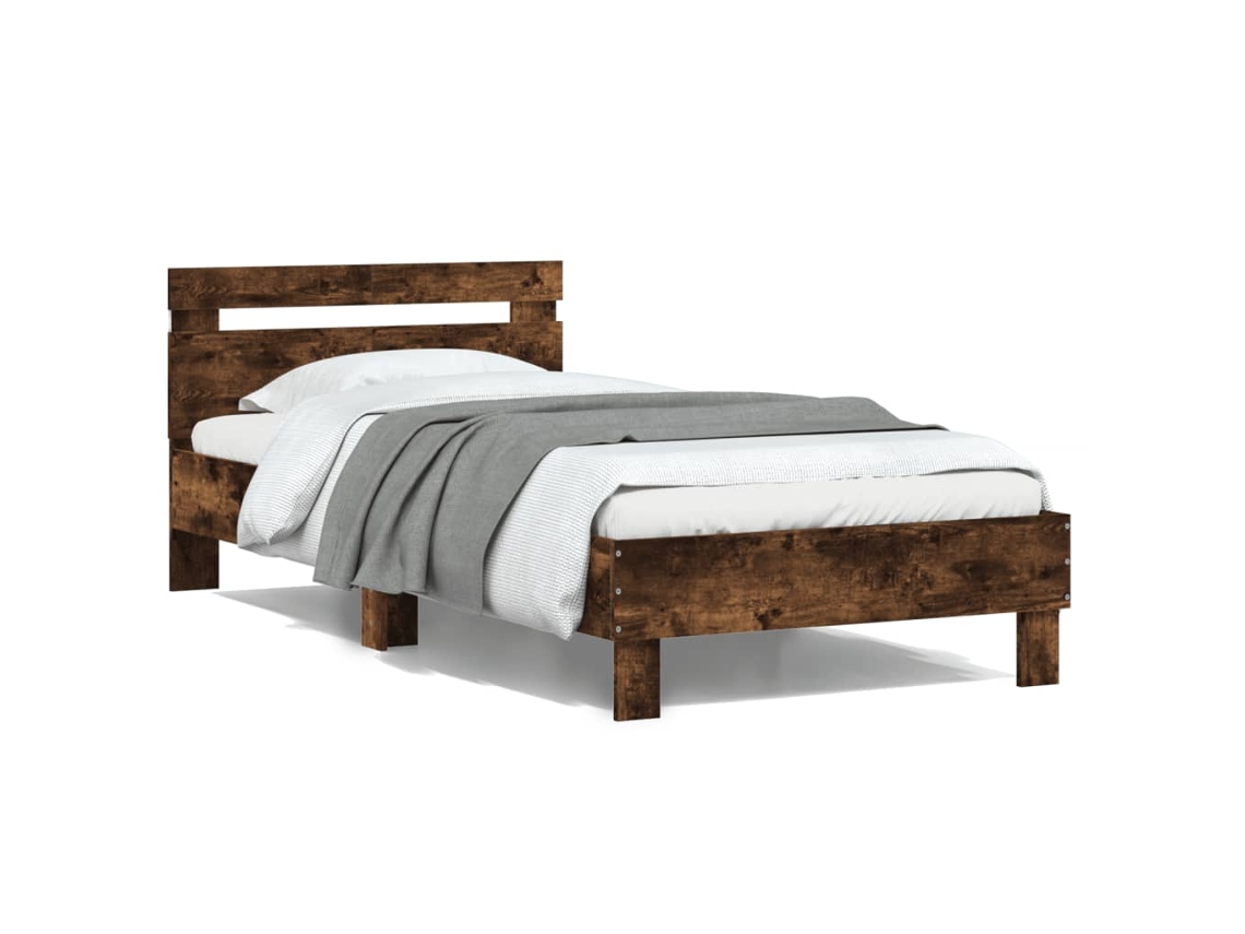 Vidaxl Estrutura Cama C/ Cabeceira/luzes Led 100x200cm Carvalho Fumado