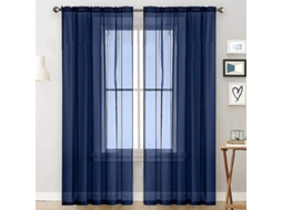 2026 cortinas de Voile com Volantes Lino Óptico Transparentes Poliéster 100x250 Cm Azul Oscuro