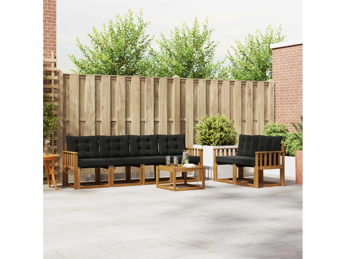 Vidaxl Conjunto De Sofás Para Exterior 7 Pcs Natural E Preto