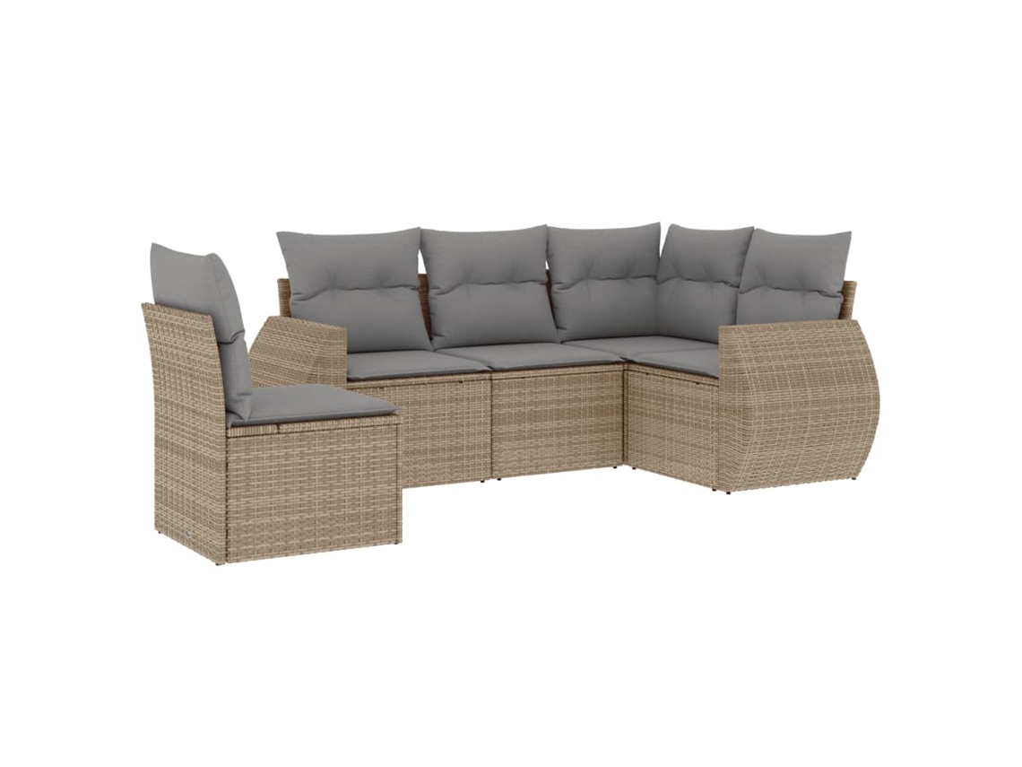 Conjunto de 5 Sofás para Jardim com Almofadões Vime Pe Bege MAISON EXCLUSIVE (5 pcs)