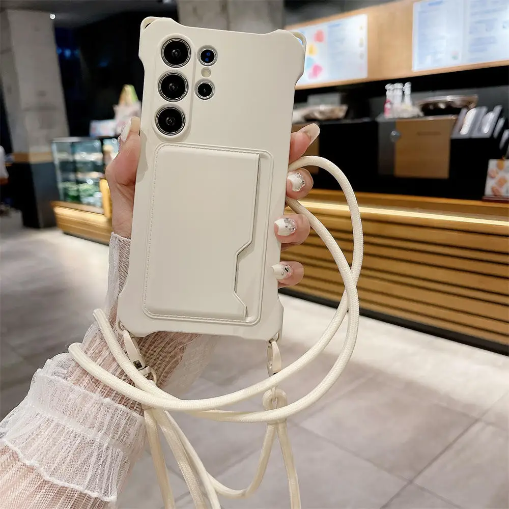 (branco, Galaxy A16) Capa De Celular Em Silicone Macio Com Compartimento Para Cartão Sim, Cordão E Proteção Contra Impactos.