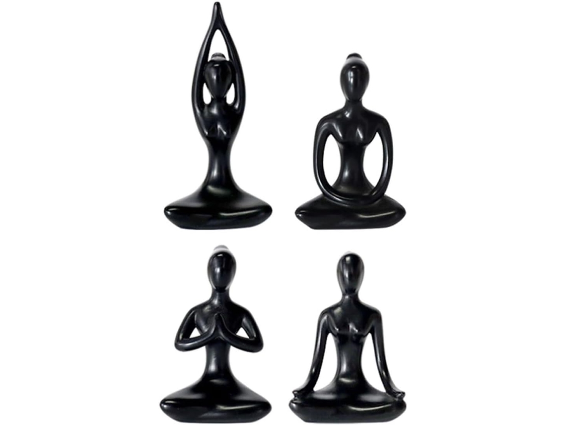 Conjunto 4 Estatuetas Abstratas Resina Preta Esculturas Decorativas Delicadas Leves Resistentes Decoração GOKOCO