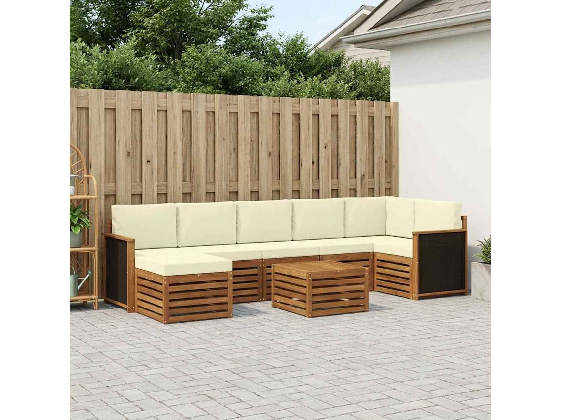 Vidaxl Conjunto De Sofás Para Exterior 7 Pcs Natural E Creme