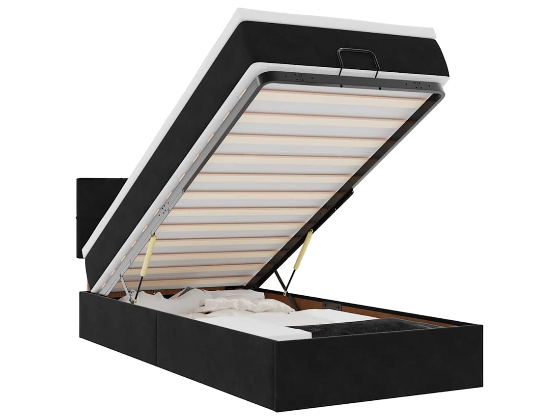 Estrutura de Cama Otomana com Colchão Preto Veludo MAISON EXCLUSIVE