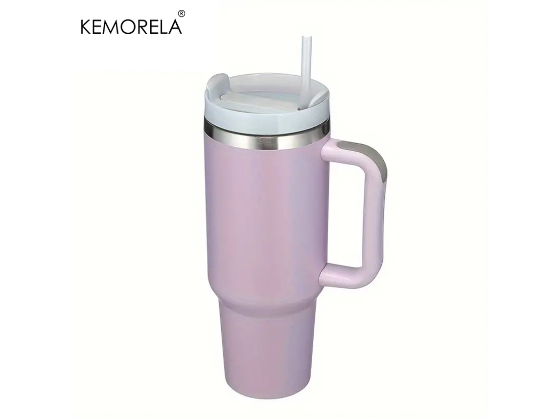 Copo Térmico de Aço Inoxidável com Alça, Tampa e Canudo, Modelo Feminino MDUG (estilo 13)
