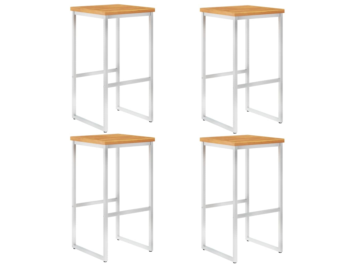 Vidaxl Cadeiras De Bar 4 Pcs Madeira Acácia Maciça E Aço Inoxidável
