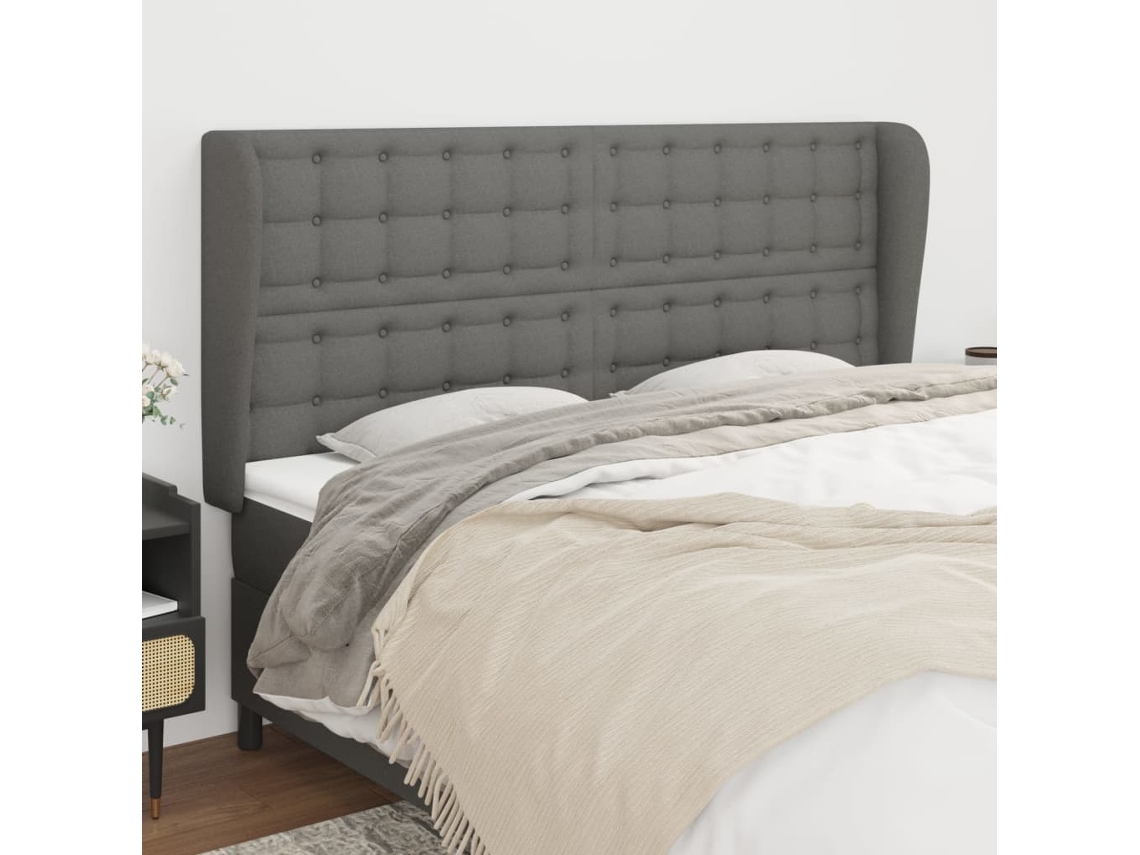 Vidaxl Cabeceira Cama C/ Abas Tecido 203x23x118/128 Cm Cinzento-escuro