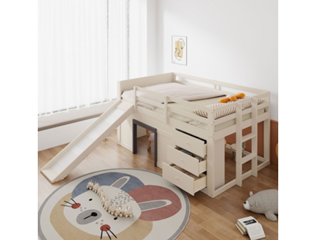 Cama Baixa Loft Com Escorrega,140x200,creme Komhtom