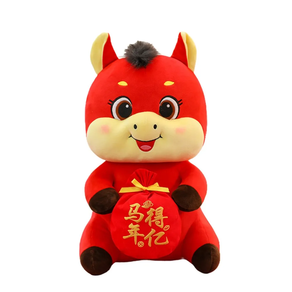 2026 Ano do Cavalo, Mascote Cavalo Chinês, Brinquedo de Pelúcia Tradicional do Zodíaco Auspicioso MDUG (vermelho, 20 Cm)