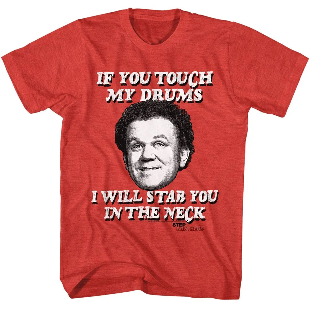 Rockinstone Step Brothers Movie If You Touch My Drums Heather Red Adult T-shirt Size:xxxl