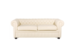 Sofá de 3 Lugares BELIANI Chesterfield de Pele Creme Claro 195x75x70