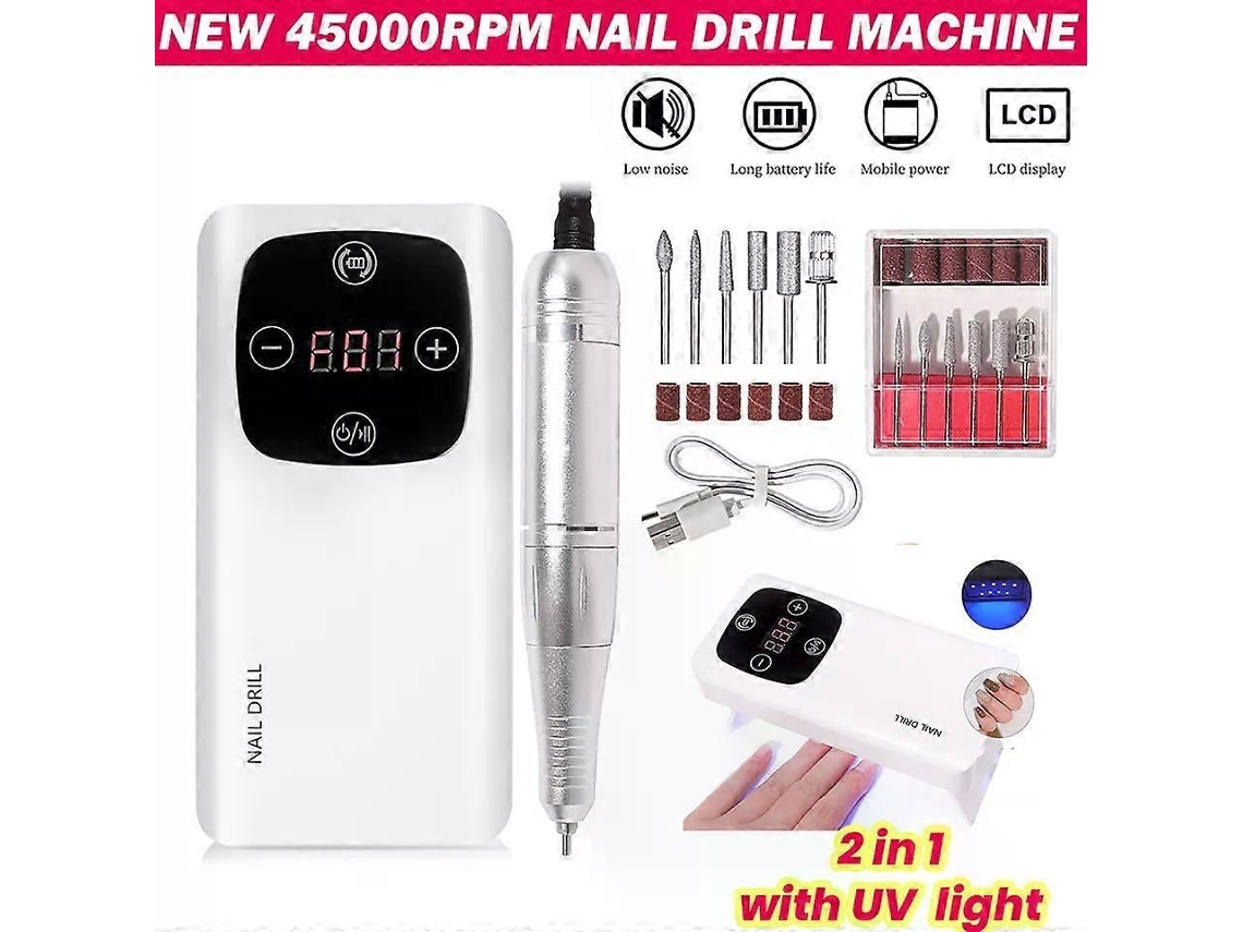 Torno Elétrico Para Unhas, 45 000 Rpm, Com Limas De Manicure E Lâmpada Uv Led