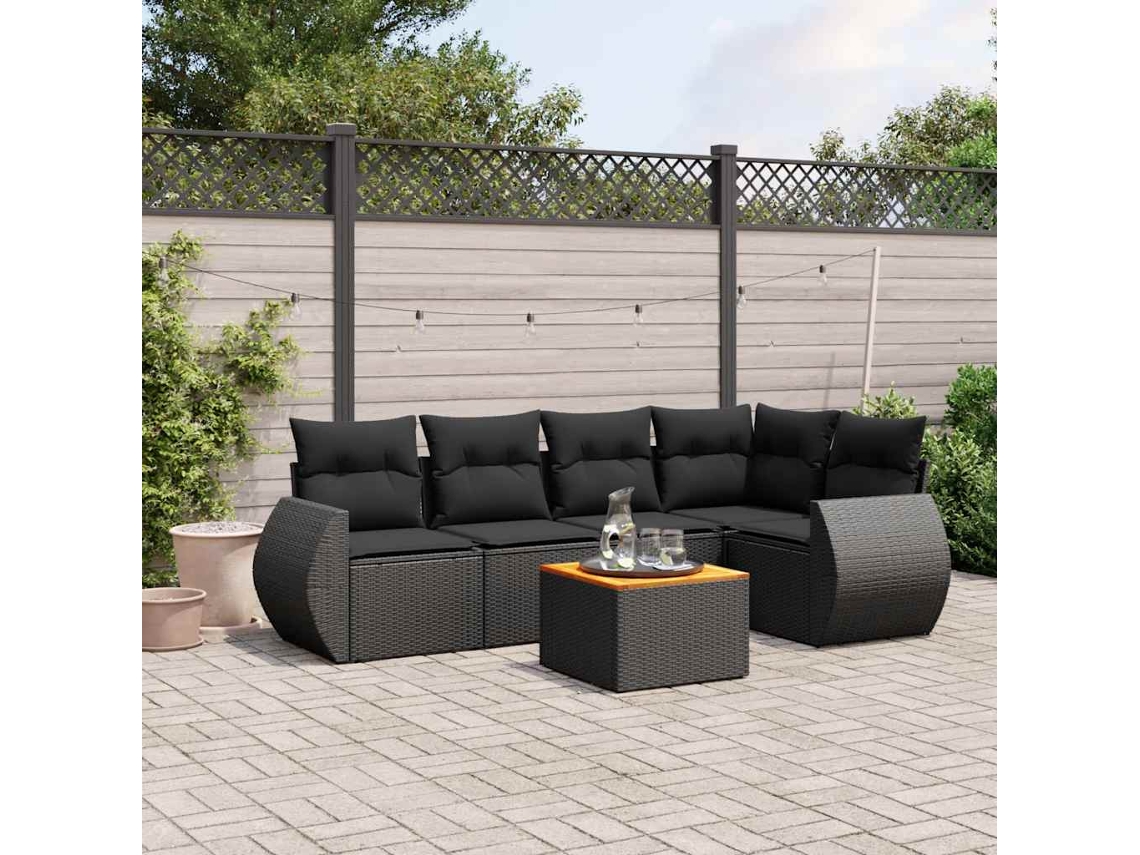 Vidaxl 6 Pcs Conjunto Sofás De Jardim C/ Almofadões Vime Pe Preto