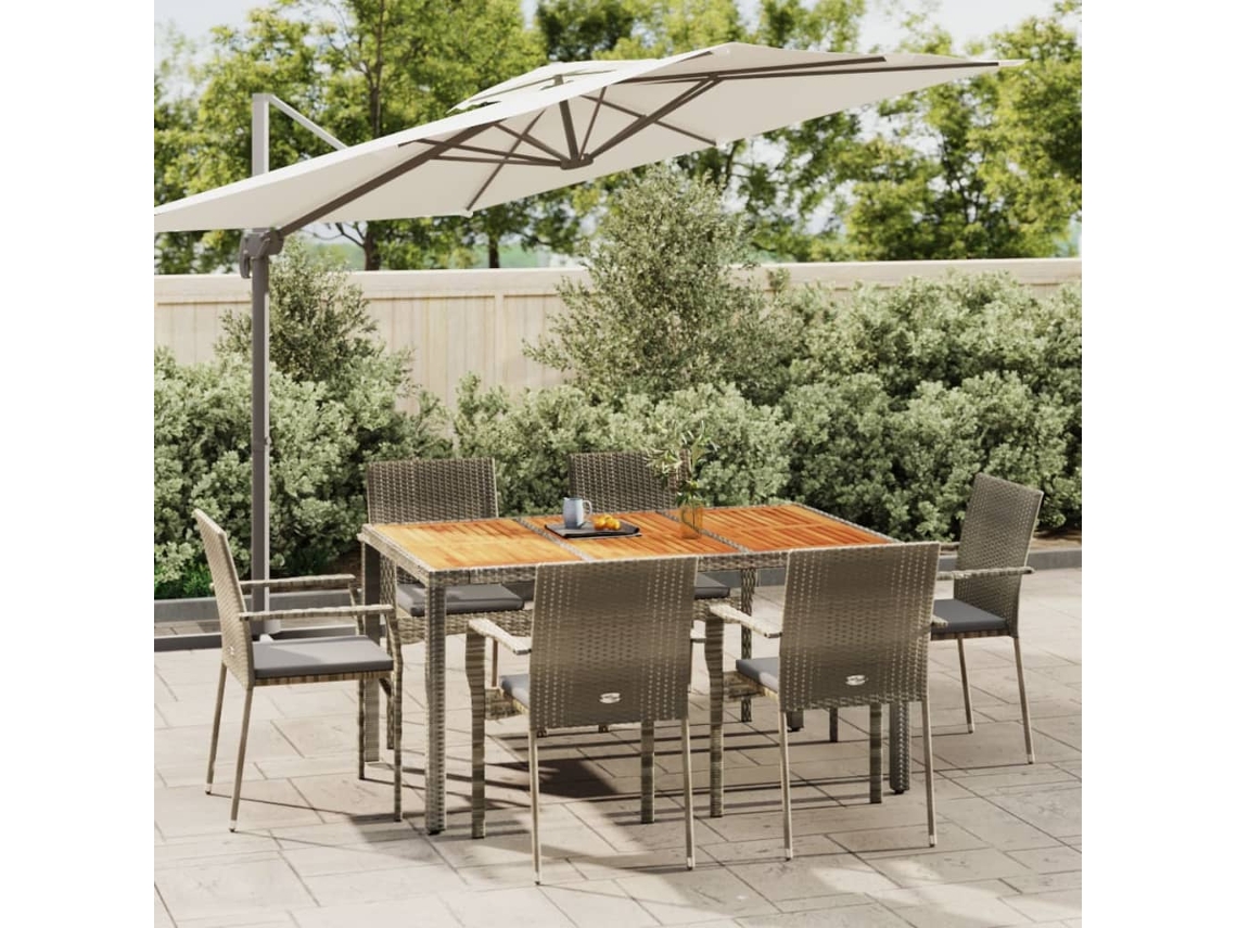 Vidaxl 7 Pcs Conjunto De Jantar P/ Jardim C/ Almofadões Vime Pe Cinza