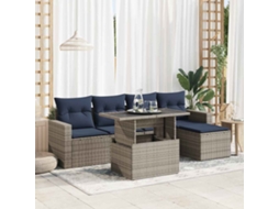 Vidaxl 6 Pcs Conjunto Sofás Jardim Com Almofadões Pe/acácia Cinzento