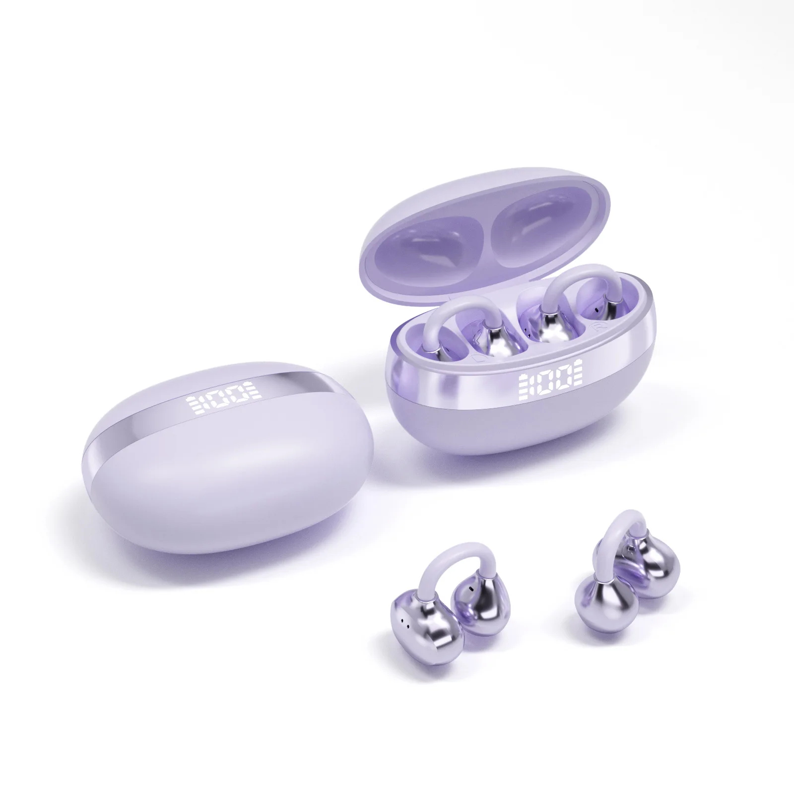 Fones De Ouvido Sem Fio Bluetooth Com Clipe (roxo) E Tradutor De Condução Óssea.