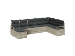 Conjunto 7 Conjunto De Sofá De Jardim Vidaxl Cinzento-claro Vime Pe (287 X 122 X 85 Cm)