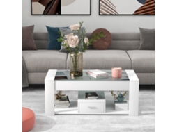 Mesa De Centro Com Uma Gaveta Tampo Em Vidro Branco Estilo