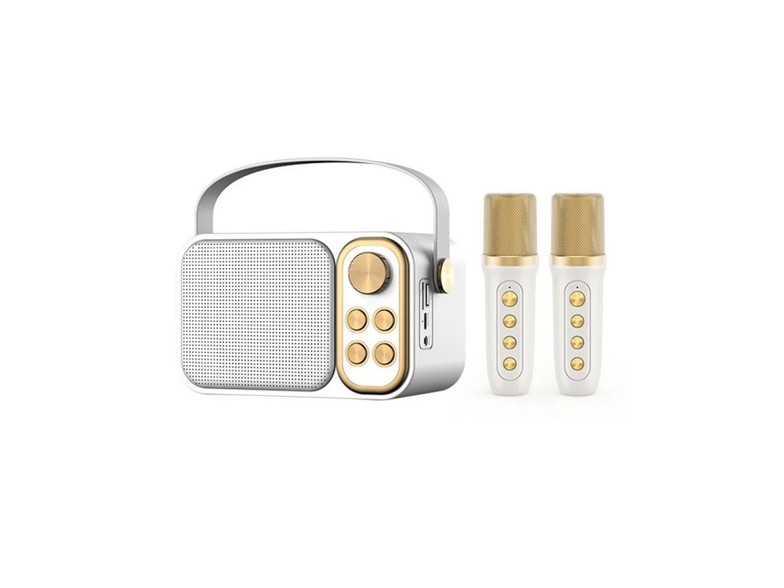 Mini máquina de karaokê portátil Yizhood com microfone Bluetooth para festas infantis, branca
