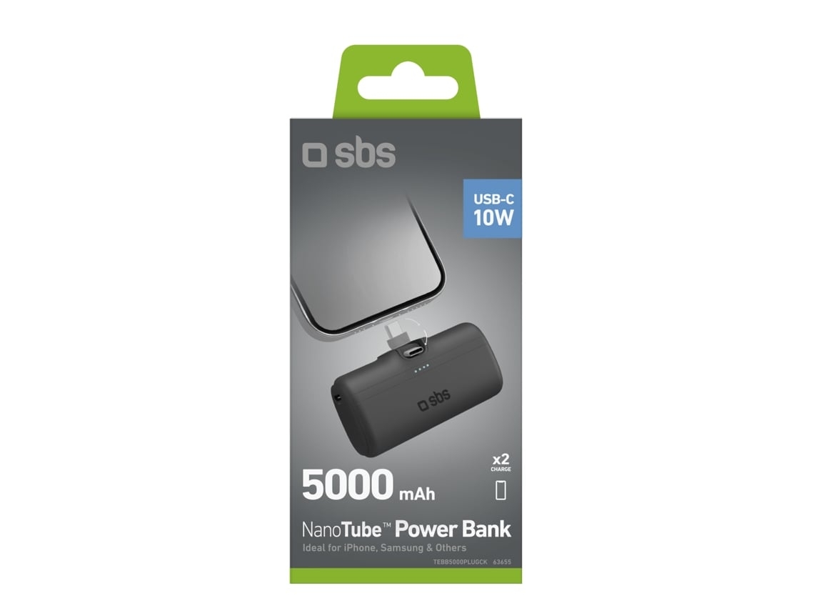 Powerbank SBS Nanotub 5.000Ma (Outlet Caixa Aberta - 10W - Preto)