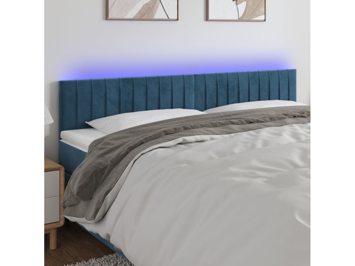 Cabecero de terciopelo con luces LED 200x5x78/88cm Azul Oscuro