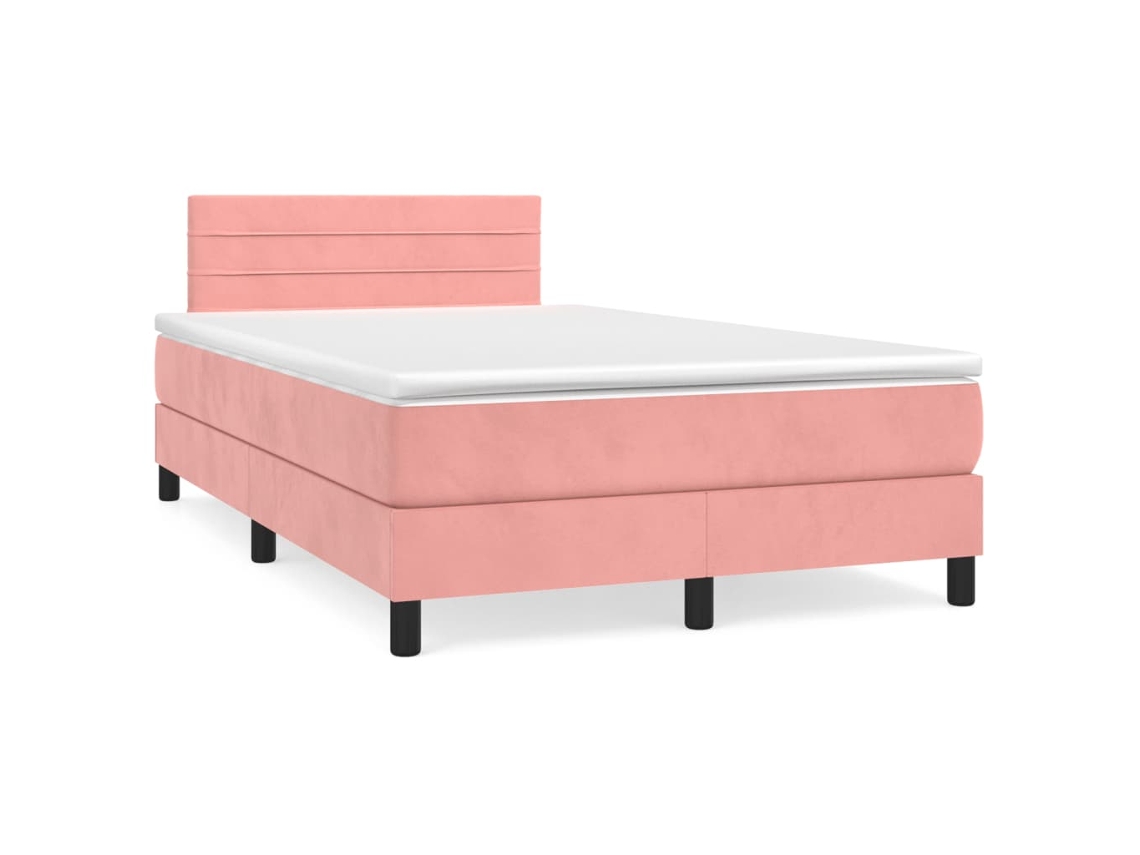 Vidaxl Cama Boxspring Com Colchão 120x190 Cm Veludo Rosa