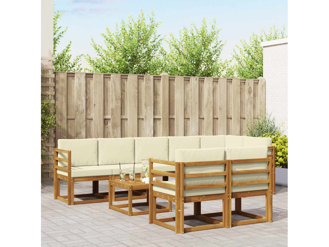 Vidaxl Conjunto De Sofás Para Exterior 9 Unid. Natural E Creme