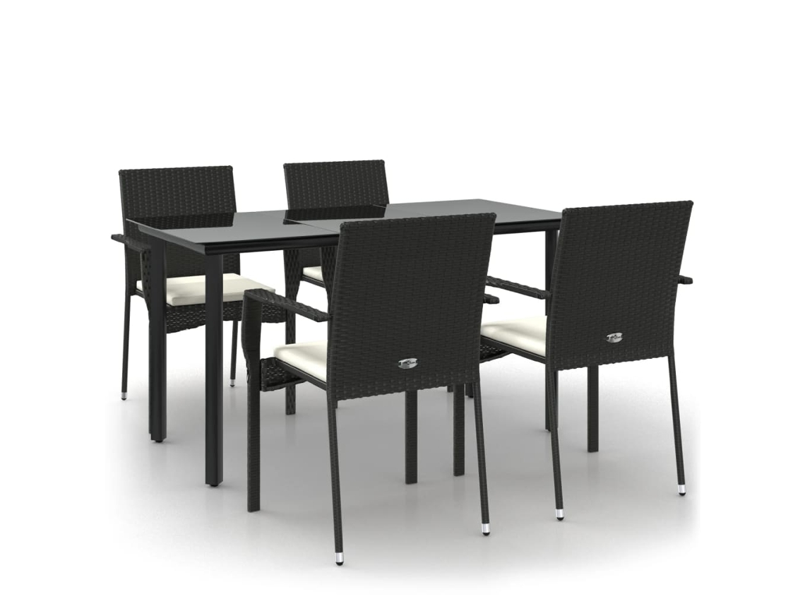 Garden Dining Set, Garden Dining Sets Vidaxl Preto Rattan / Vime (140 Cm Table Length)
