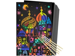 Primerox kit de Arte de Arranhar Arco íris 50 Folhas com Canetas de Bambu para Crianças Diy