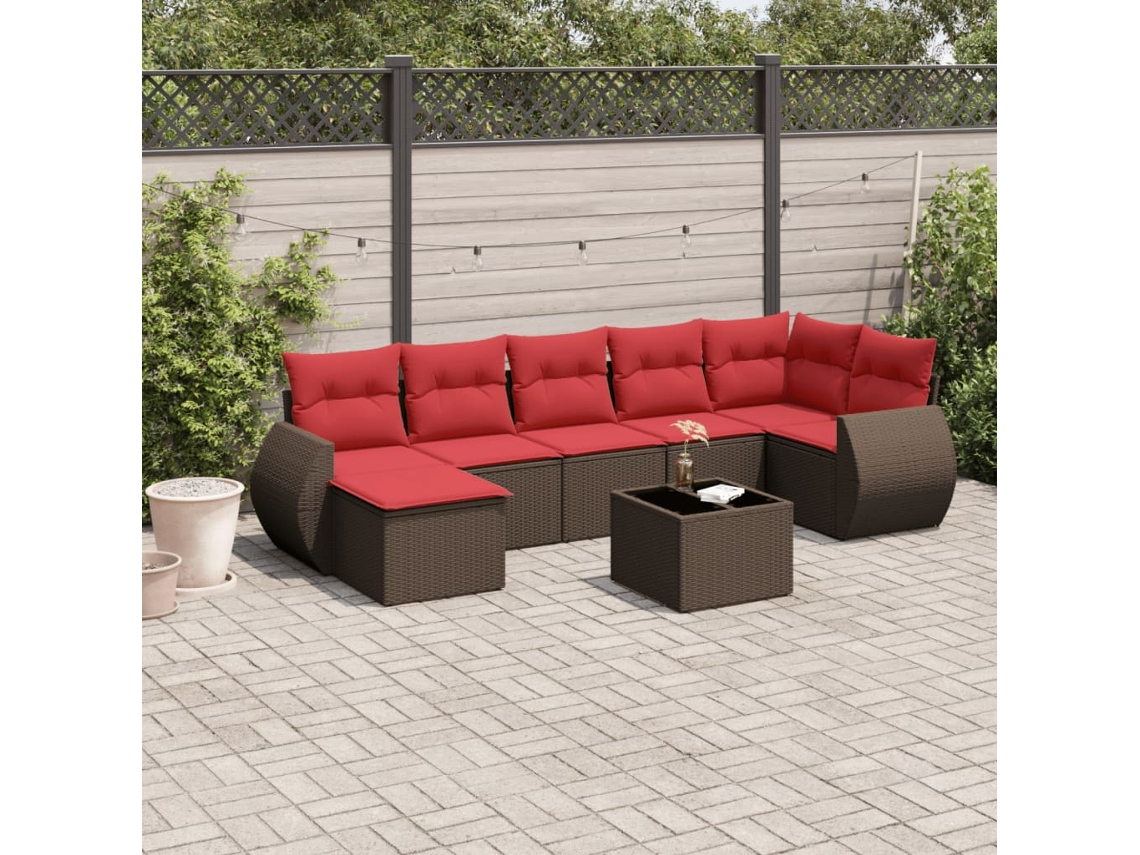 Vidaxl Conjunto de Sofá de Jardim com 8 Peças e Almofadas em Rattan Sintético Marrom