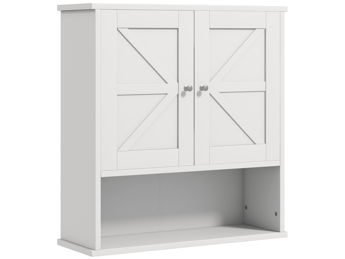 Armário De Parede Para Casa De Banho Rústico Com Compartimento Prateleira Ajustável 58x20x61,4 Cm Branco