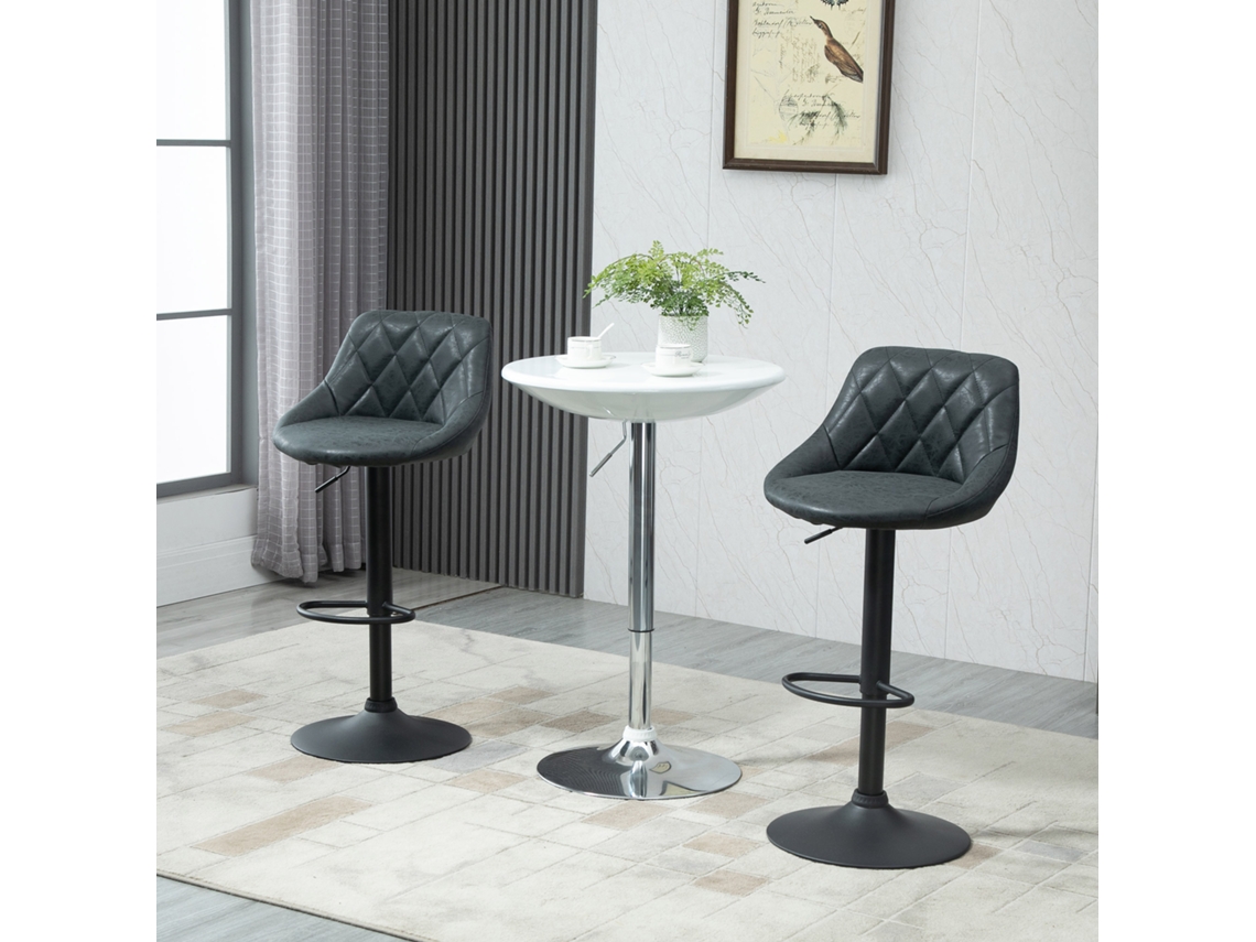 Conjunto de 2 Assentos Giratórios, Pretos, com Base Circular, Altura Regulável de 83 a 104 Cm, 51,5x48 Cm, para Cozinha