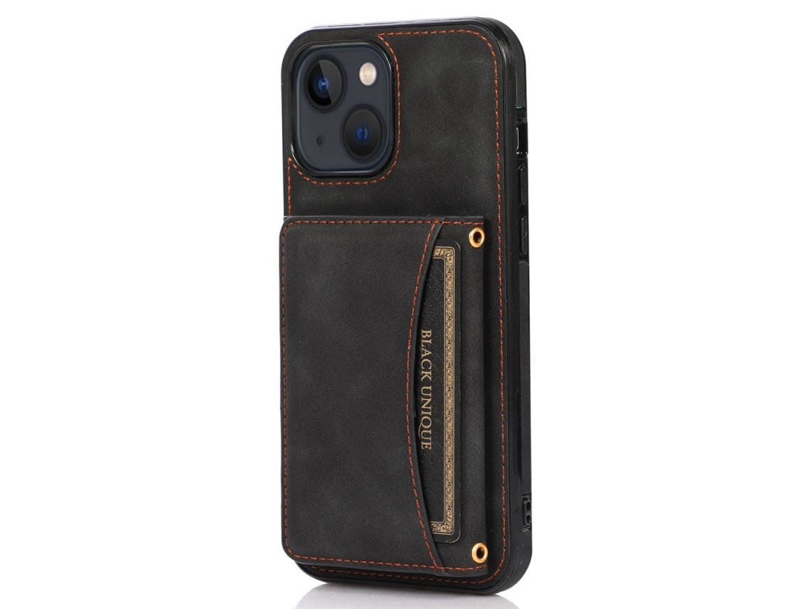 Capa Para Iphone 13 Pele Sintética Anti-choque Com Porta-cartões Preto