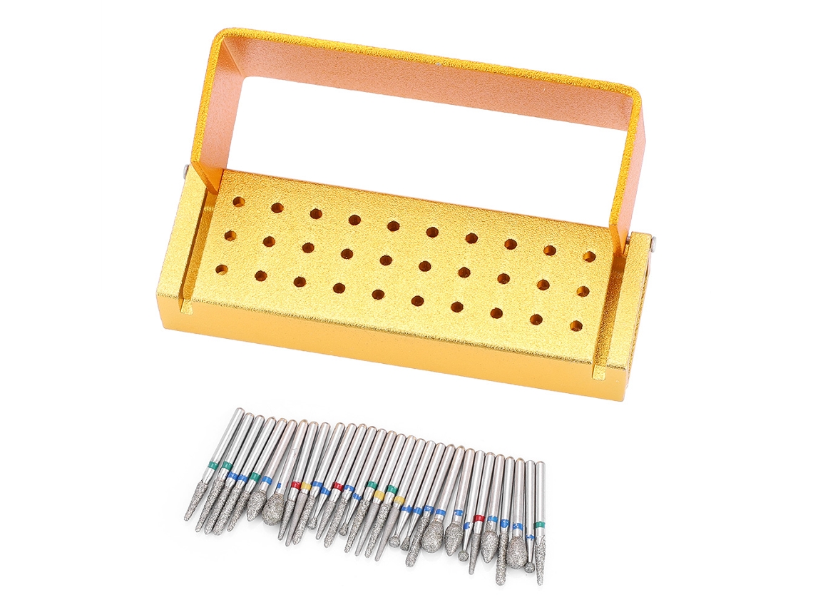 Suporte Para Manijas De Alta Velocidad Golden Dental Com 30 Brocas Diamantadas Para Odontologia