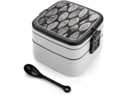 Marmita Bento Para Adultos, Design Abstrato, Preta E Prateada, Com Colher, Resistente, Dupla Camada À Prova De