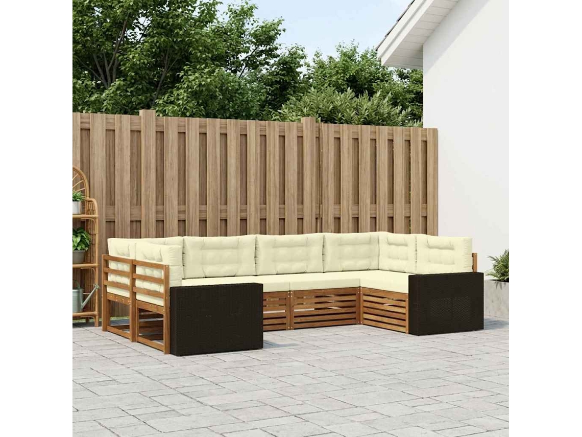 Vidaxl Conjunto De Sofás Para Exterior 6 Pcs Natural E Creme