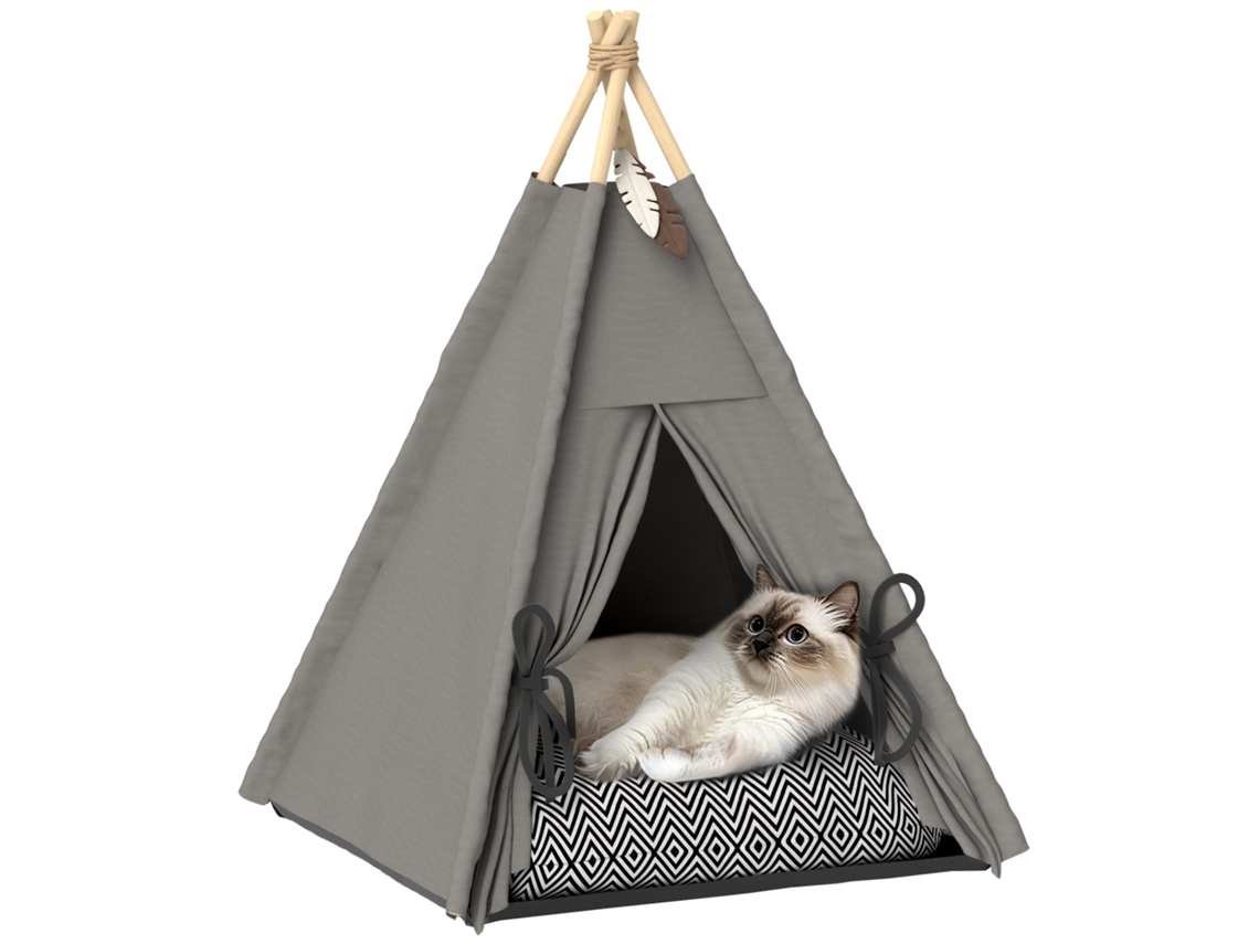 Tenda Tipi Para Animal Com Almofada, Cama Em Forma De Tipi, Cinza