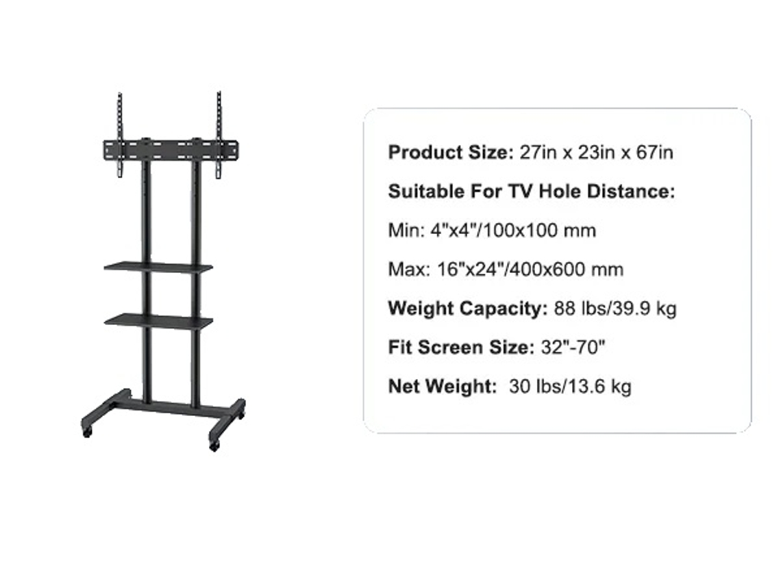Suporte Para Tv, Altura Ajustável, Móvel Com Bandeja Dupla, 32 70 Em Oem