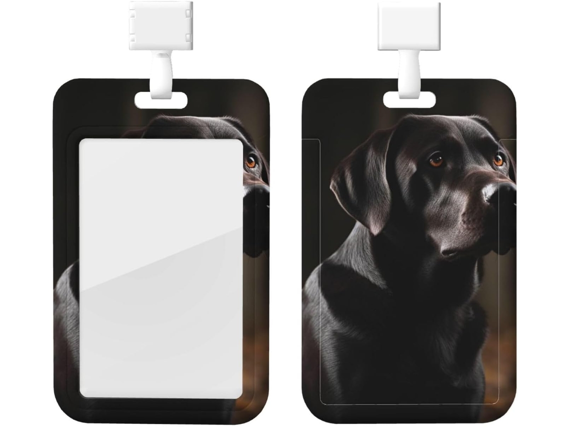 Porta Crachá Com Estampa De Labrador Preto E Cordão, Capa Protetora De Plástico Impermeável Crachás, Ideal